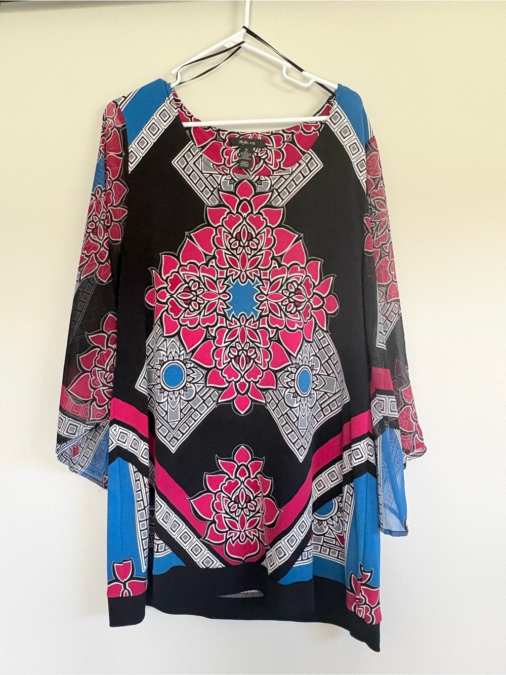 Style & Co. Black Tunic with Pink & Blue Floral Medallions